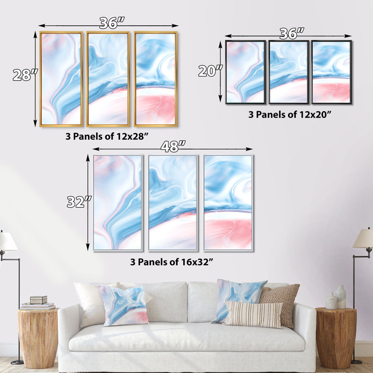 Wrought Studio Blue And Pink Liquid Art Modern Framed Canvas Wall Art